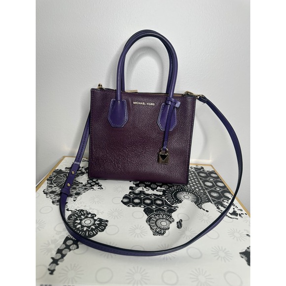 Michael Kors Handbags - Michael Kors Purple Leather Satchel Bag Gold Lock Adjustable Strap‎ Top Handle